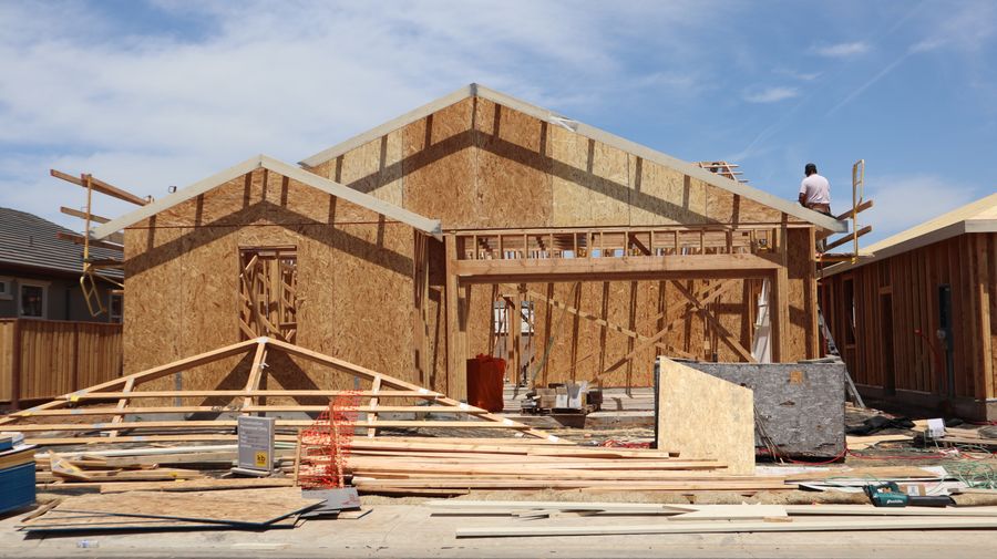Wood framing on a house under construction